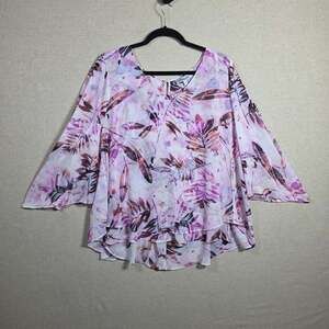 Jennifer Lopez chiffon layered Blouse Womens Size L floral Sheer Overlay